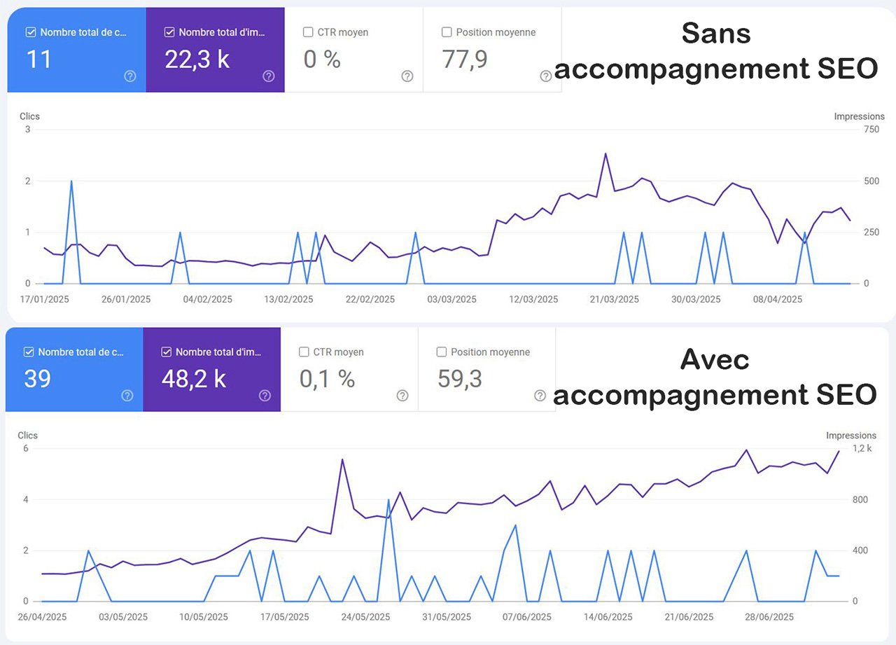 Graphique SEO - avant / après accompagnement